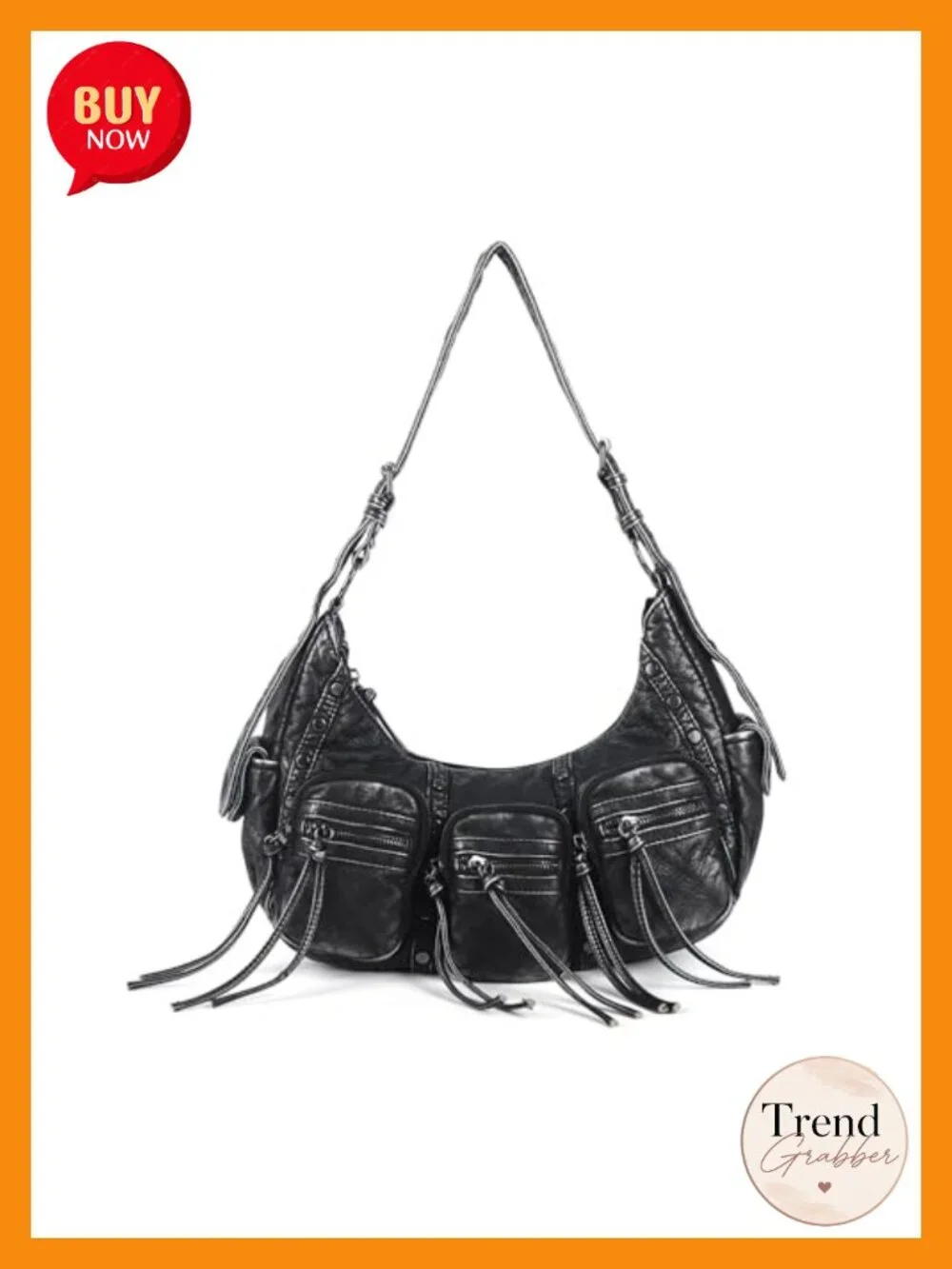 Vegan Leather Hobo Bag with Studs Satchel Handbag Multi Pocket Shoulder Tote